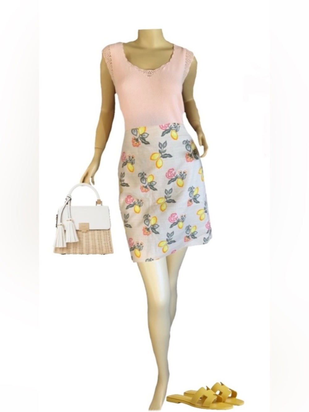 LOFT OUTLET BEIGE, YELLOW & PINK LEMON PRINT COTTON MINI SKIRT (10P)